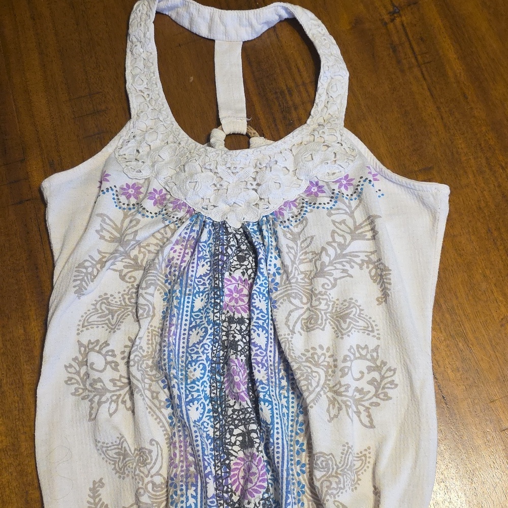 No Boundaries Floral Halter Top - Cream and Blue